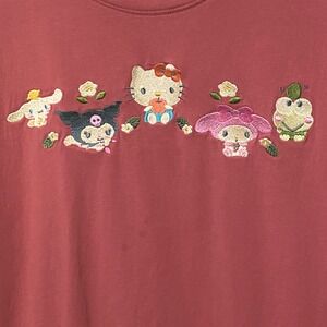 Sanrio Hello Kitty and Friends Embroidered Womens T-Shirt M Pink Kawaii Chibi